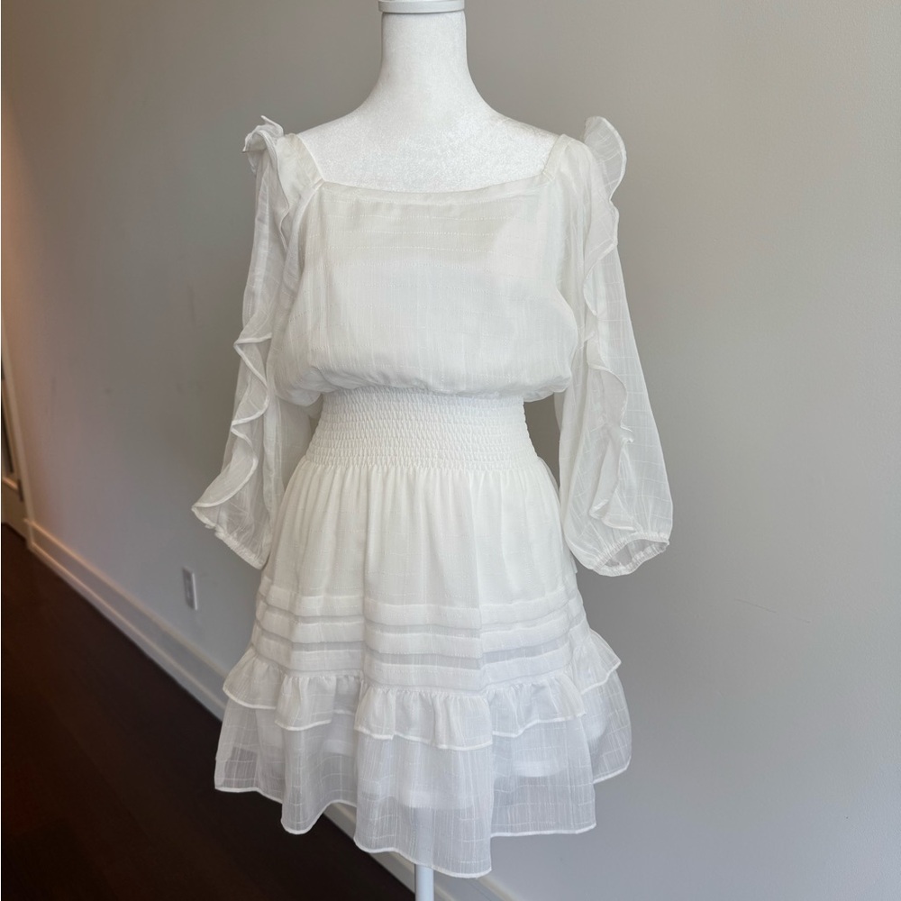 Storia White Off-Shoulder Ruffle Sleeve Sundress - Size Medium